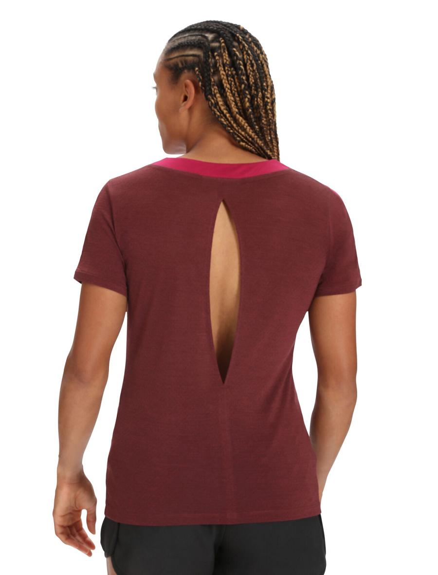 Women's Icebreaker ZoneKnit™ Merino Short Sleeve Slit Back T Shirts Cherry / Espresso | CA 1345VRWD